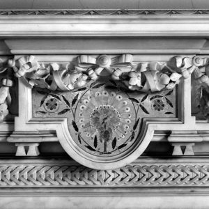 Carved marble mantlepiece with swags and flowers
