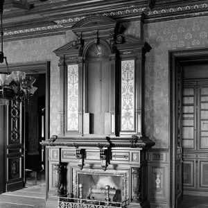 Second Empire style carved wood fireplace mantel