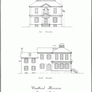 Woodford Mansion front and side elevation drawing (1932)